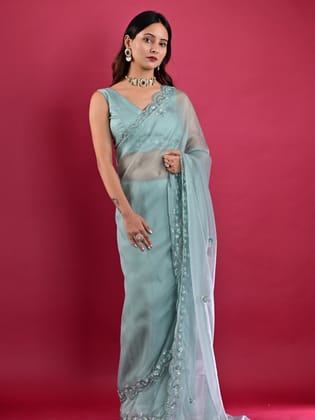 Mint Organza Saree-Blause size 40