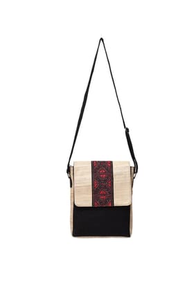 Tisser Kosa (Tussar) Silk Sling bag With Kantha Embroidery