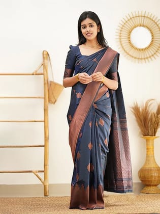Ethnic Motifs Woven Design Zari Banarasi Saree