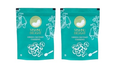 Vishnu Delight Premium Quality Green Chutney Flavored Cashews 250gm Pouch - Rich in Protein, Fiber, and Healthy Fats, Perfect for Healthy Snacking on-the-go (Pack of 2)