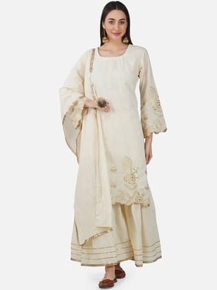 Ethnic Motifs Gotta Patti Pure Cotton White Romance Kurta with Sharara & Dupatta