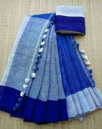 AWESOME LINEN COTTON PRINTED SAREE - 2035