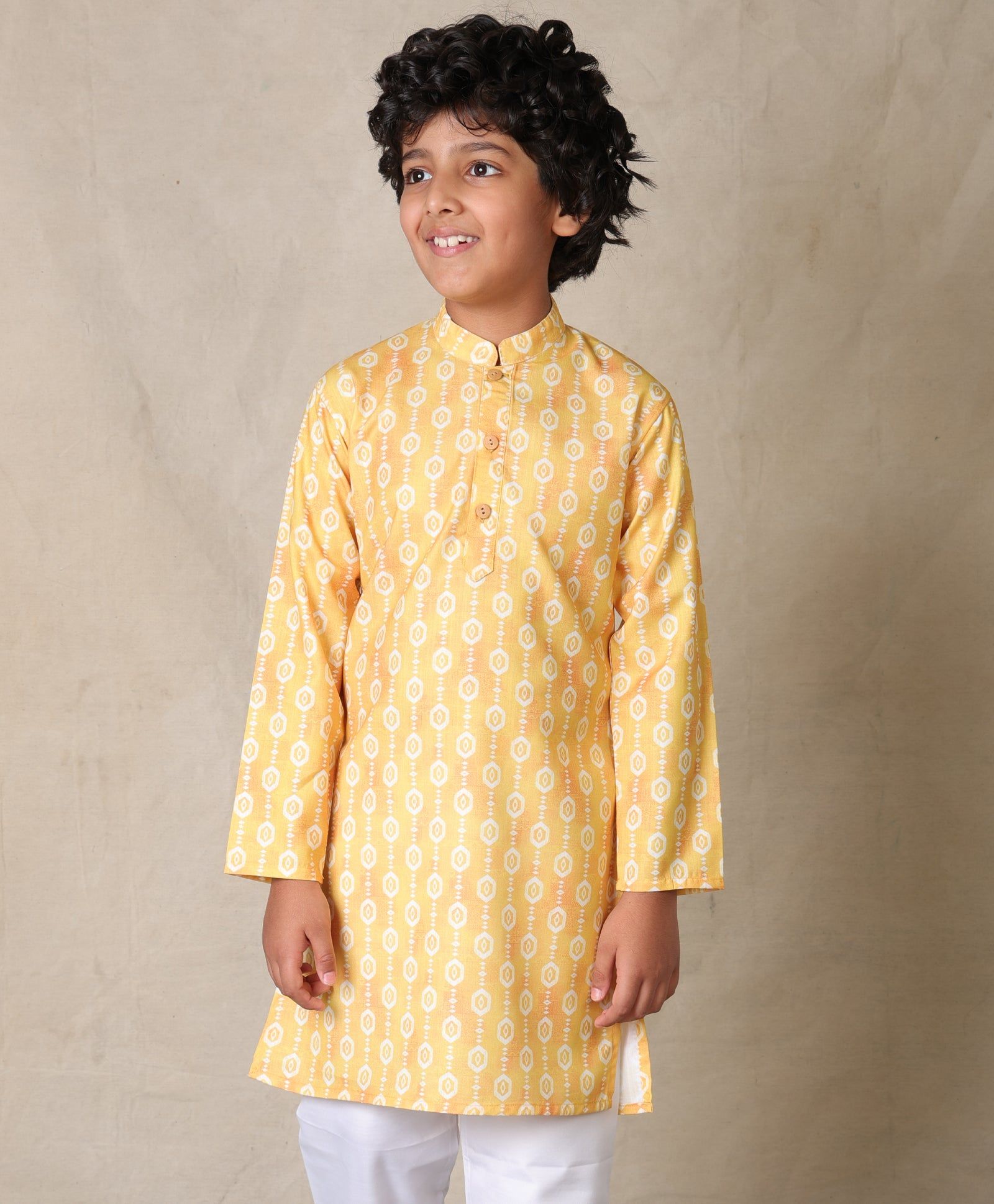 YELLOW PRINTED PURE COTTON KURTA - YELLOW-2-3 YEARS / 1N / YELLOW