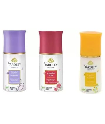 Yardley London English Lavender roll on, London Rose and English Blossom Deodorant Roll-on - For Men & Women  (150 ml each, Pack of 3).