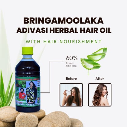 Adivasi Bringa Herbal Hair Growth Oil (100% Original)-500 ml (3 Months Course)