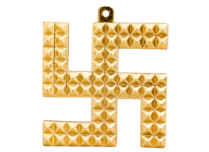 Indian Art Villa Brass Finish Pyramid Design Swastik, Wall Hanging- Symbol of Positivity and Prosperity-Small