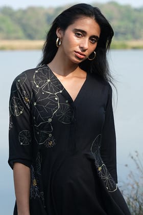 Okhai 'Wildflower Meadow' Pure Cotton Hand Embroidered Mirror Work Dress-XXS