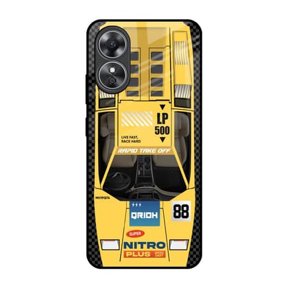 Yellow Racing Car Glass Case for OPPO A17