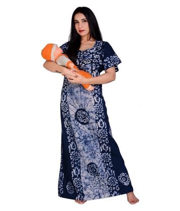 Apratim Blue Cotton Nursing Nighty Single - Free Size