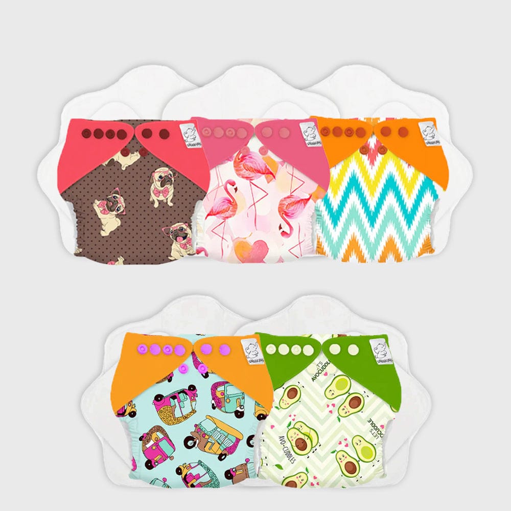 New-Age Cloth Diapers with Soaker and Booster - Pack of 5