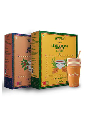 INDICUP Lemongrass Ginger Tea & Coffee Combo, Pack of 2 - 10 Sachets