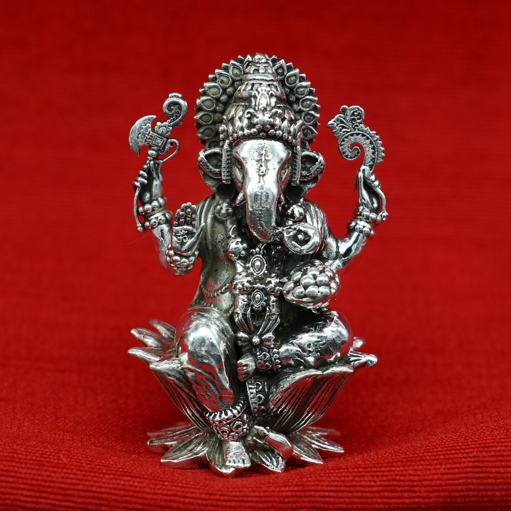 2" small 925 Sterling silver handmade customized Hindu God Idol Ganesha statue, puja article figurine, home decor utensils art31