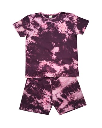 Purple Haze Lavender & Cream Ombre Tie & Dye Loungewear Shorts Set 100% Hosiery Cotton size-L