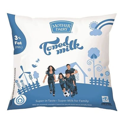Mother Dairy Toned Milk, 500 Ml Pouch
