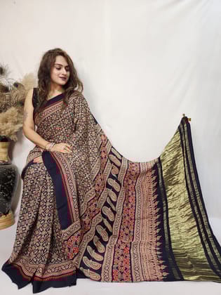 Modal Silk Ajrakh work Saree-1