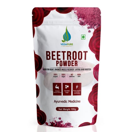 VEDAPURE NATURALS Pure Beetroot Powder | Natural Anti-Oxidant for Heart Health & Energy Boost | Promotes good Skin & Hairs | - 100 GM