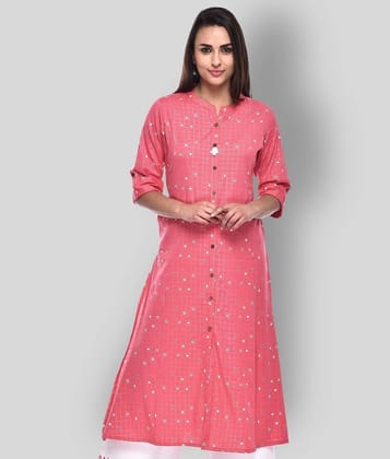 Pistaa - Pink Cotton Womens Front Slit Kurti - 4XL