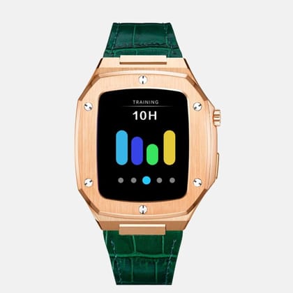 44MM Rose Gold Luxury Edition iWatch Case: Leather Strap-Green
