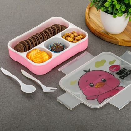 7018 Cartoon Design Print 4 Compartment Plastic Lunch Box Air Tight Lunch Box for Office, Bento Box, Leak-Proof, Microwave & Dishwasher Safe, Plastic Lunch Box for School Child