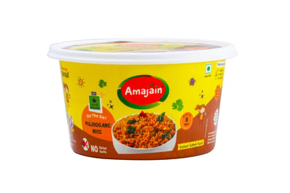 Amajain Instant Sattvik Puliyogare Rice, Ready-to-Eat, No Added Preservatives, No Added Flavours, Jain-Friendly, 70g (Pack of 12)