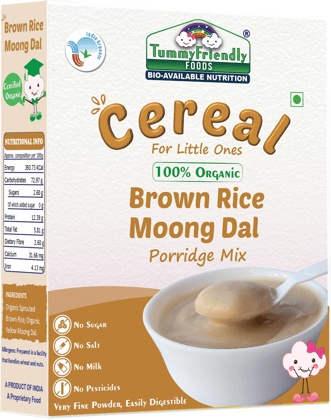 TummyFriendly Foods Certified 100% Organic Sprouted Brown Rice, Moong Dal Porridge Mix, Excellent Weight Gain Baby Food, Made of Sprouted Whole Grain Brown Rice, 200 gm Cereal
