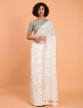 Handwoven White Cotton Saree