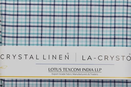 Linen Cotton Blend, Yarn Dyed Checks, Plain,White And Blue And TurqMen And Women, Unstitched Shirting Or Top Fabric-1 Meter