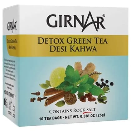 Girnar Green Tea - Detox/Desi Kahwa, 25 gm (10 Bags x 2.5 gm each)