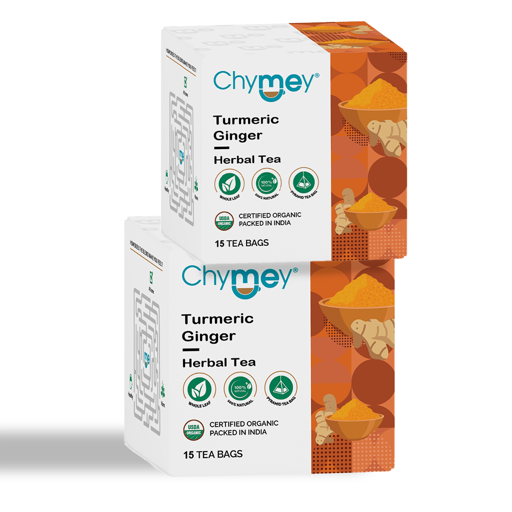 Chymey Organic Turmeric Ginger Herbal Tea Bags: 15 Pyramid Tea Bags-30 Tea Bags