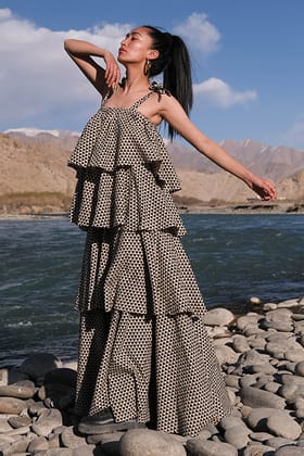 Okhai 'Wildfire' Hand Block Printed Cotton Dress-S