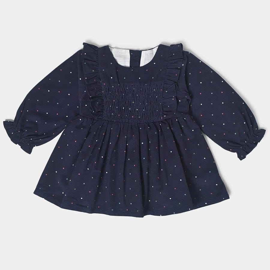 Misty Navy Corduroy Full Sleev Dress for Girls-12-18 M / Blue