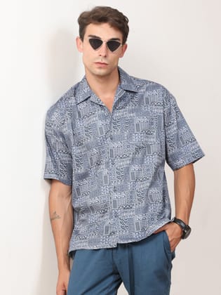 Covert Blue Paisley Oversized Shirt-S
