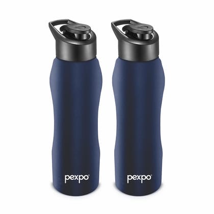 PEXPO Stainless Steel Sports/Fridge Water Bottle, 750 ml, Denim Blue, Bistro Xtreme | Wide Mouth & Leak-Proof Water Bottle (Pack of 2)