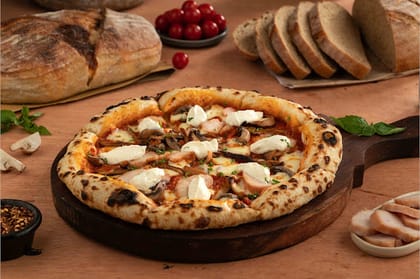 Sourdough Smoked Chicken With Goat Cheese Pizza(4 Slice) __ 4 Slice