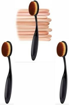 Bingeable 3Pcs Oval Professional Makeup Brushes Set Soft Synthetic Multi Purpose Makeup Brushes Set (Gold\Multi color,PACK OF 3)
