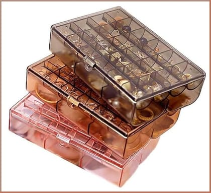 KATHIYAWADI Portable 2 Layer Acrylic Jewelry Storage Box Organizer Holder case with Lid for Earrings Necklaces Bracelets Rings with 24-Grid Small and 6-Grid Big (Multicolor - 1 PCS)