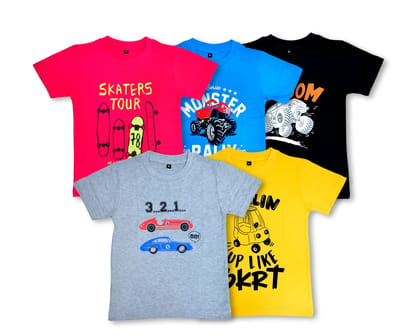 FAZZA Boys T-shirts(Pack of 5)-13-14 / Multicolor / PURE COTTON