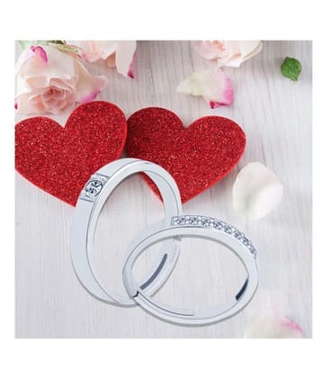 Silver Shine Silver Plated classic Solitaire Adjustable Couple ring  for Men and Women,Couple ring for Girls and Boys-2 pieces - None