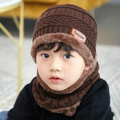 Warm knitted hat children's cap-Coffee