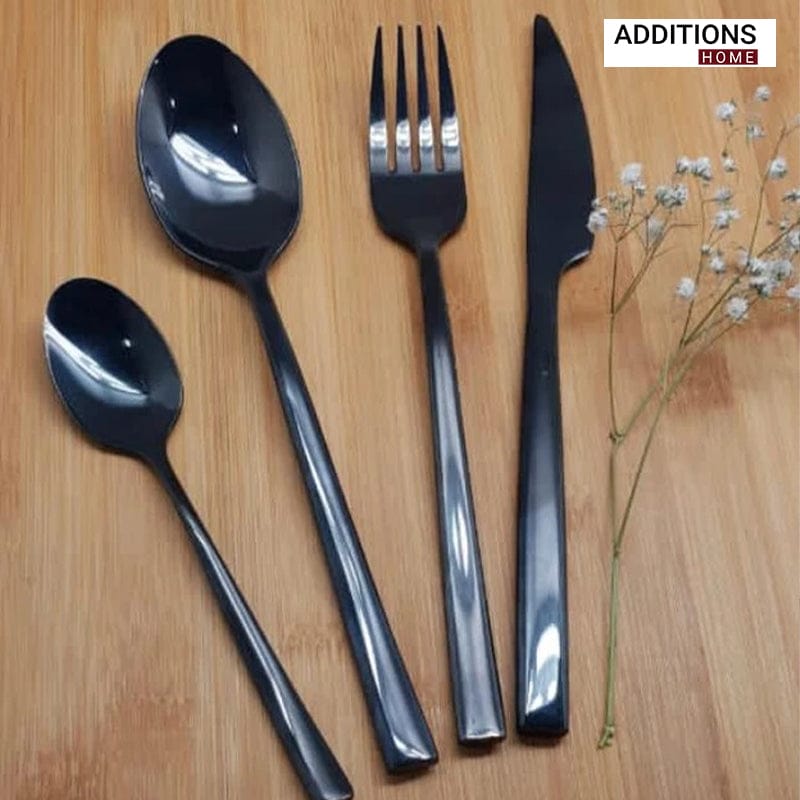 4pcs Luxury Chrome Plated Classic Cutlery Set Dinner Spoon Knives Fork Set Stainless Steel Tableware Dinner Set with Black Gift Box-Black 1