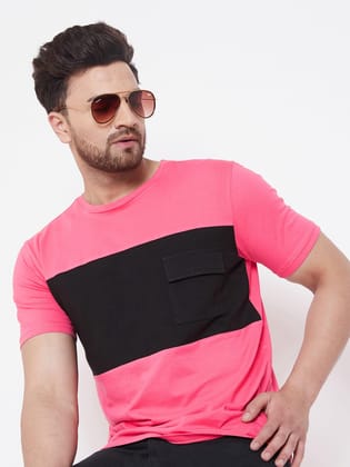Gritstones Solid Men Round Neck Pink, Black T-Shirt