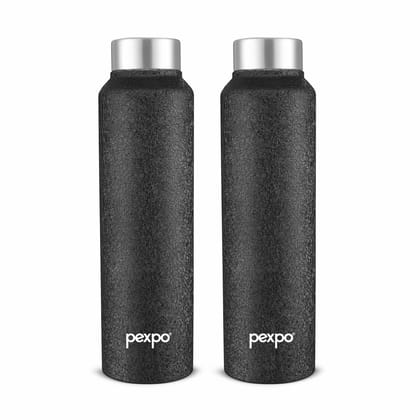 Pexpo Stainless Steel Fridge Water Bottle, 1000 ml, Pack of 2, Black, Chromo | Fast Cooling & Eco-Friendly Water Bottle