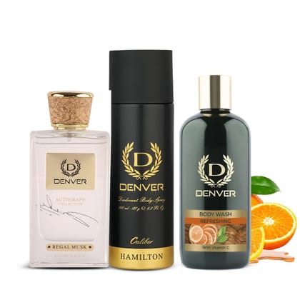 Gift Pack SRK Perfume Regal Musk 100ml | Bodywash Refreshing 325ml | Hamilton Caliber 200ml