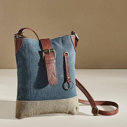 Mona B - 100% Cotton Canvas Small Messenger Crossbody Vintage Sling Bag with Stylish Design for Women (Navy)