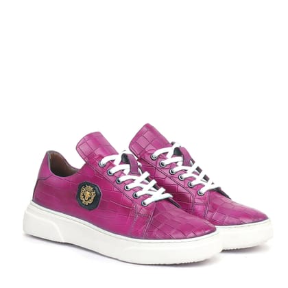 Pink Cut Croco Leather White Sole Low Top Sneakers by Brune & Bareskin-40/6