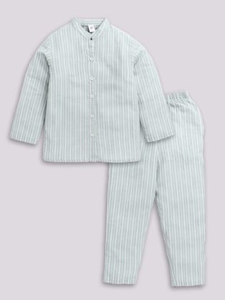 Green Striped Night Suit-6-7Y