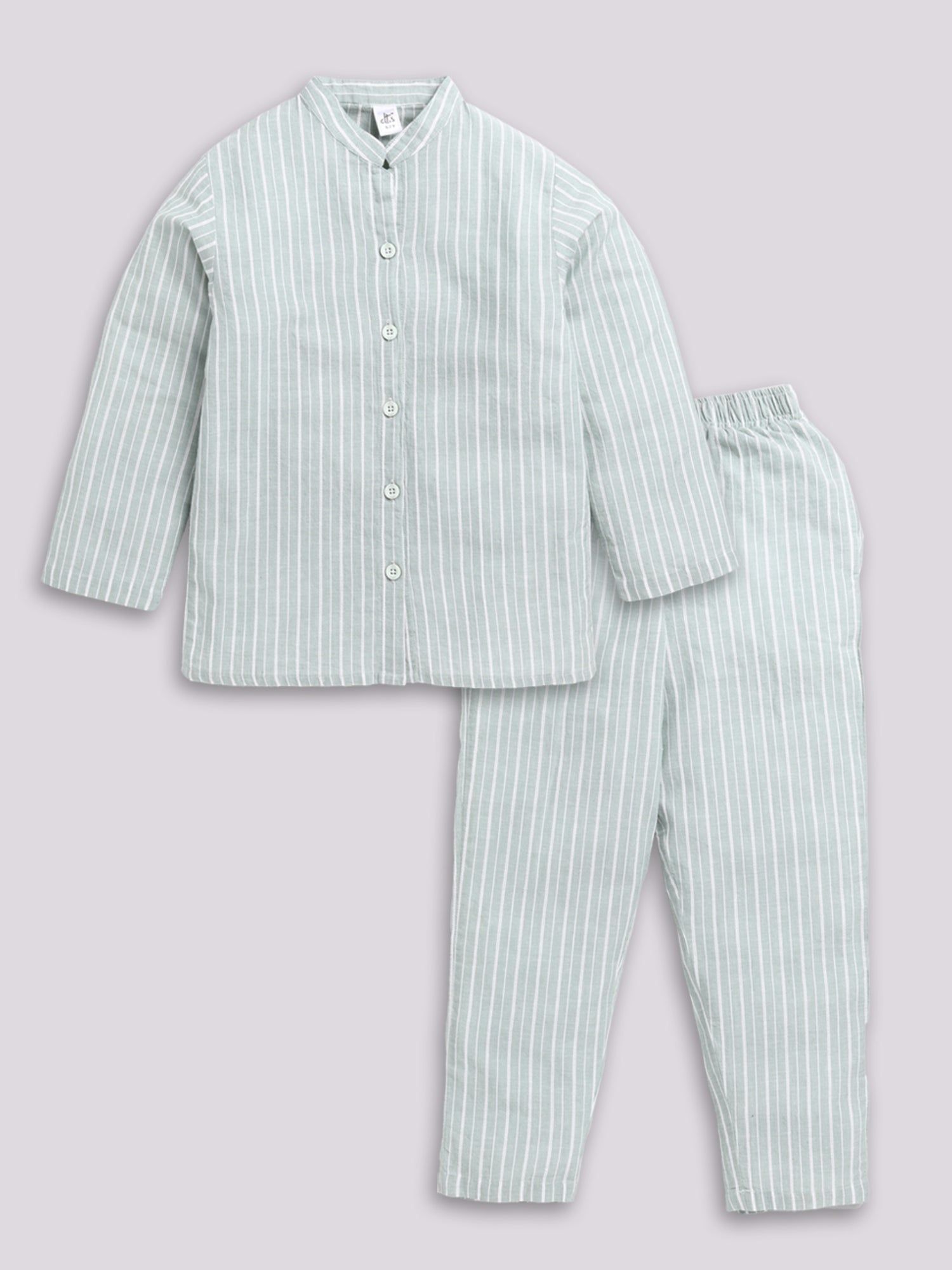 Green Striped Night Suit-6-7Y