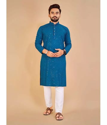 YUG ART - Blue Cotton Regular Fit Men''s Kurta Pyjama Set ( Pack of 1 ) - None
