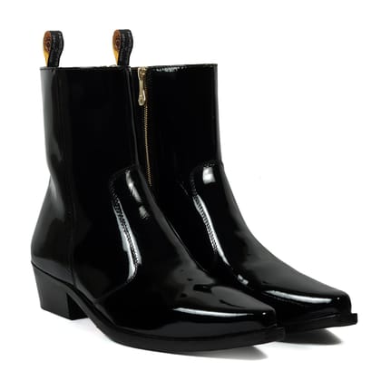 Black Cuban Heel Patent Leather Cowboy Boots By Brune & Bareskin-40/6