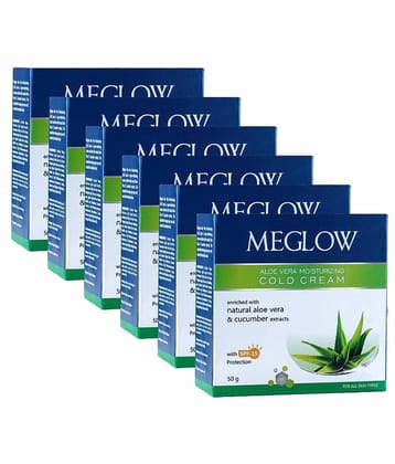 Meglow Aloe Vera Moisturizing Cold Cream for Dry Skin with SPF 15 Protection 50g ( Pack of 6 )
